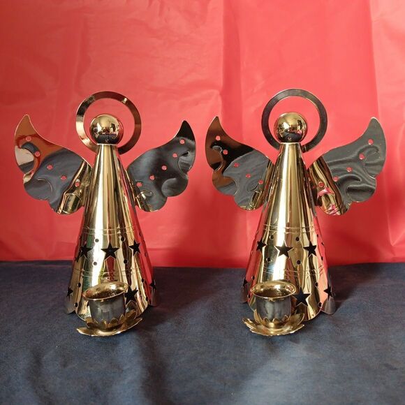 Christmas Angel Halo Candle Holder Metal Silver Tone Star Cutout Cherub Ornament - Picture 4 of 16